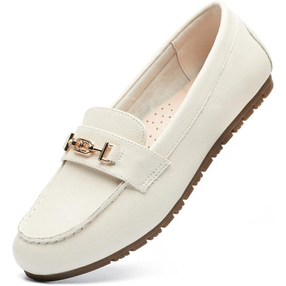 🆕Deyashopin Flat Shoes Women White Polyurethane (PU) Leisure Slip Comfort Shoes